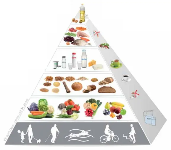 Graficznie przedstawiona piramida zdrowego żywienia opracowana przez Instytut Żywności i żywienia w Warszawie