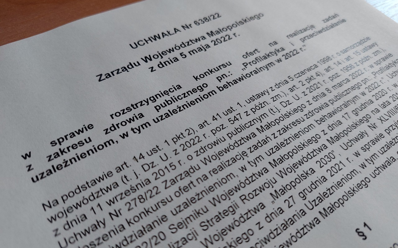 Rozstrzygnięto konkurs ofert dot. profilaktyki i przeciwdziałania uzależnieniom w tym uzależnieniom behawioralnym w 2022 roku